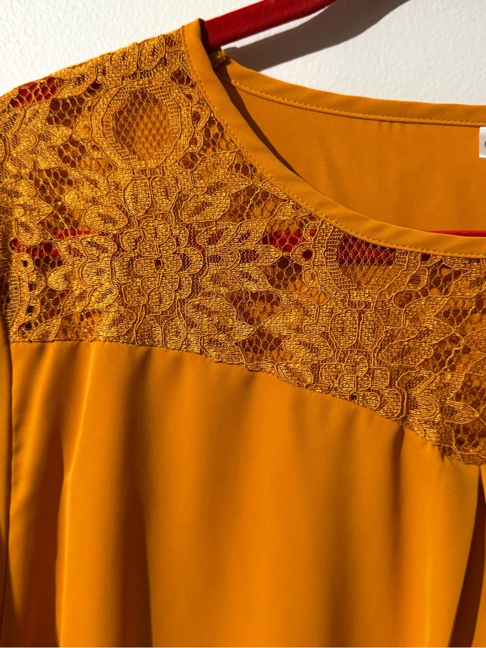 Casual Lace Yoke Short Sleeve Blouse - Mustard never been worn Coastal Office 3X - Picture 3 of 8